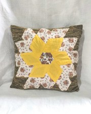 Vintage 1970s Small Handmade Patchwork Cushion Yellow Brown Orange 