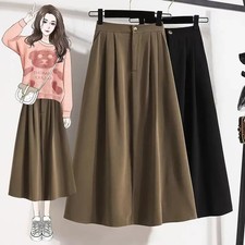New 2022 Plus Size Spring PocketLong Dress High-Waisted Commuter Solid Colors Um
