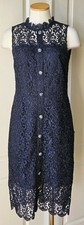 J.Crew $198 Size 4 Navy Blue Sleeveless Guipure Lace Dress J Crew Jewel Buttons