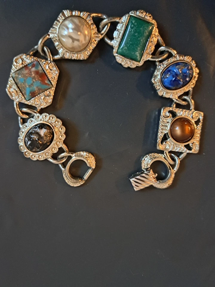 Винтажный многоцветный браслет из звеньев Sarah Coventry серебристого цвета - Изображение 4 из 4