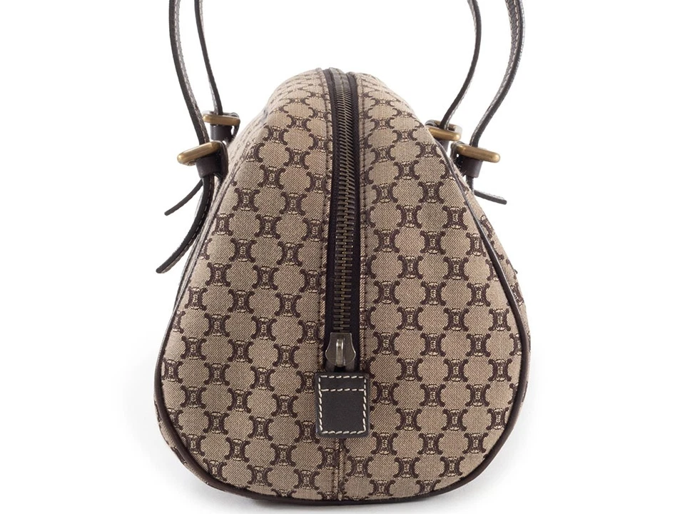 Bolso de Mano CELINE Macadam Beige Marrón Lona Cuero Mini Boston Reutilizado Usado Foto 3 de 4