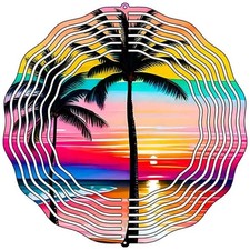 Palms and Ocean Novelty Metal Wind Spinner - 10" Outdoor Yard Decor
