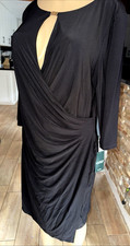 Lauren Ralph Lauren Black Wrap Sheath Dress 3/4 Sleeve Size 18 Ruched NWTS mc