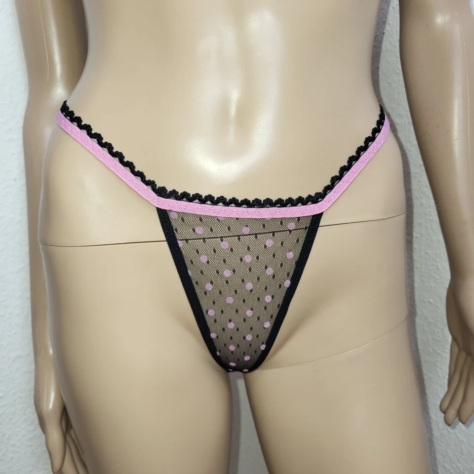 Leg Avenue Dessous BH Tanga Set schwarz-pink S M 36 38 40 string mesh damen neu - Bild 2 von 4