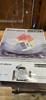 Luminarc Arc Set Of 12 Clear Glass Dinner Plates 10.75'' Diameter USA NIB 