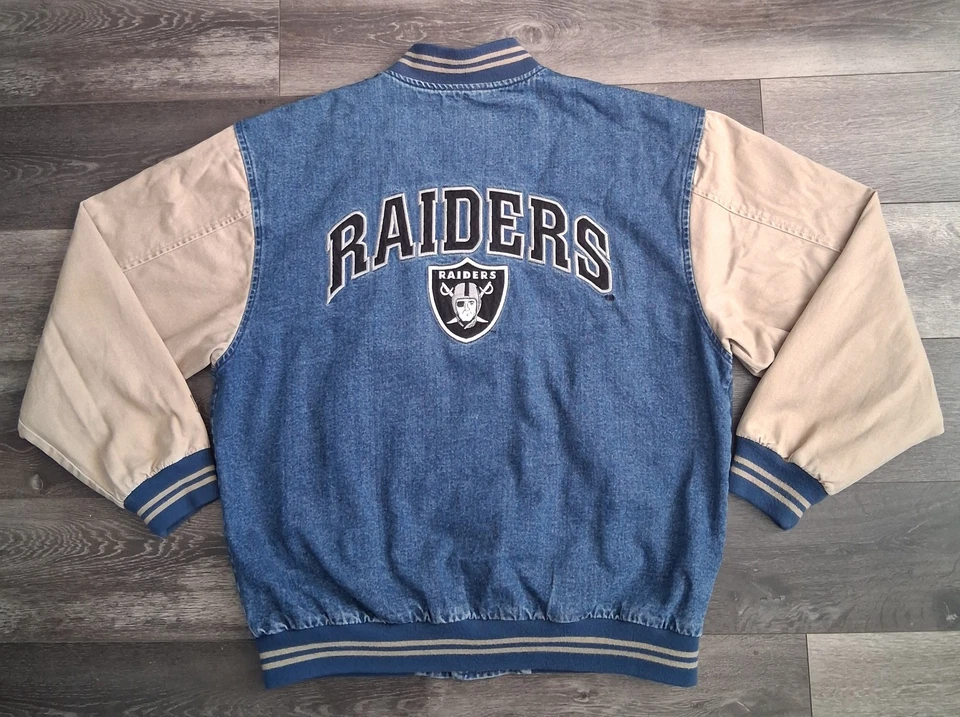 Chaqueta Bomber Denim Lee Sport Oakland Raiders De Colección Caqui Forrada Talla Grande Foto 2 de 4