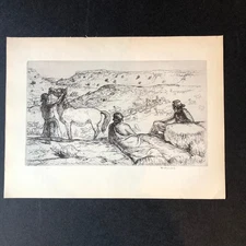 Mahonri Young "Three Navajos" 1930s Art Print Sketch Vintage Arizona Women