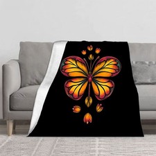Vibrant Butterfly Flannel Blanket - Soft Cozy Warm Design with Floral Accents