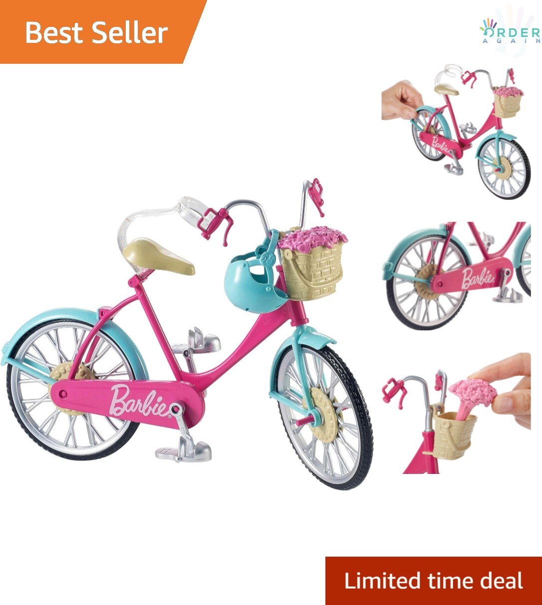 With Basket Flowers Toy Ride On Set For Dolls Play Gift