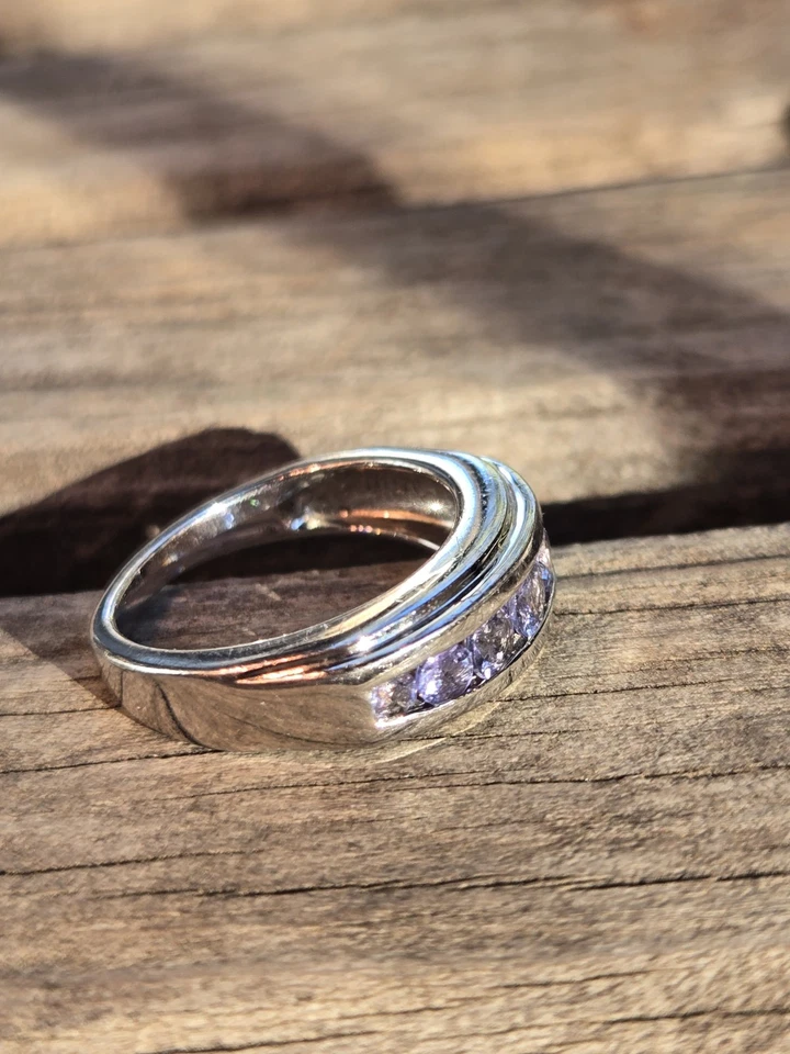 Anillo de diseñador de tanzanita de oro blanco rodio sobre plata esterlina maciza talla 6 Foto 3 de 4