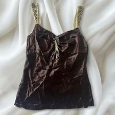 Y2K vintage brown fairy core 100 silk beaded babydoll cami tank top