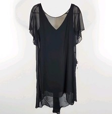 Adrianna Papell Large/12 Chiffon-Overlay A-Line Dress  Black Twisted Back NWT$98