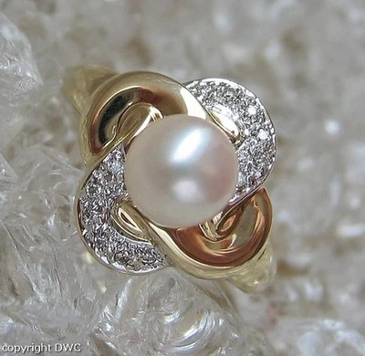 Ring mit Perle Perlen Diamanten Diamant Brillant in 9 Kt. 375 er Gold 56 - Bild 1 von 4
