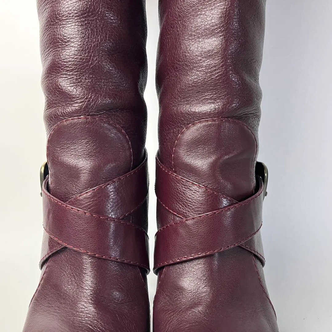 FENDI Long Boots Shoes EU 37.0 US 7.0 Leather Burgundy Authentic by JAPAN FS thumbnail 14