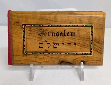 ANTIQUE Pressed Dried FLOWERS FROM ISRAEL Book OLIVE WOOD CARVED COVERS  C4