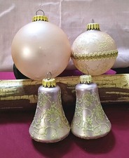 Vintage West Germany Pink Mercury Blown Glass Bells & Balls Christmas Ornaments 