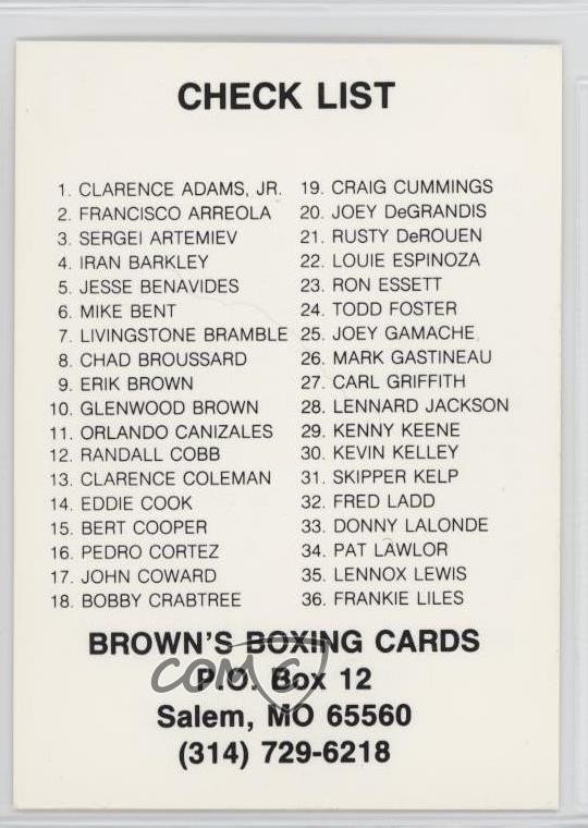 1992 Brown's Boxing Cards Checklist #72 0q3
