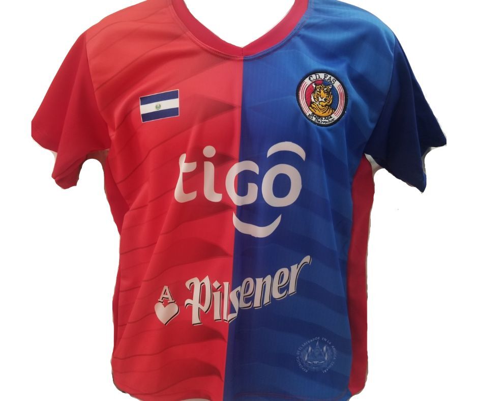 CAMISA CD FAS ROJA Y AZUL CON EL LOGO BORDADO - EL SALVADOR - HOME JERSEY FAS