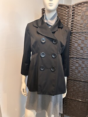 Express black double breasted 3/4 sleeve lined spring trench coat size  medium - Main Image