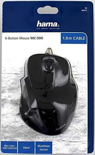 Hama MC-500 Wired Optical 6-Button Mouse, 1.8M Cable in black #182612 (UK Stock) - Picture 7 of 24