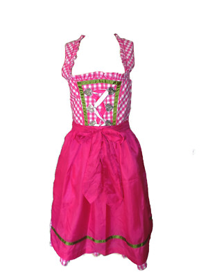 Ladies' traditional dirndl sleeveless with apron pink 