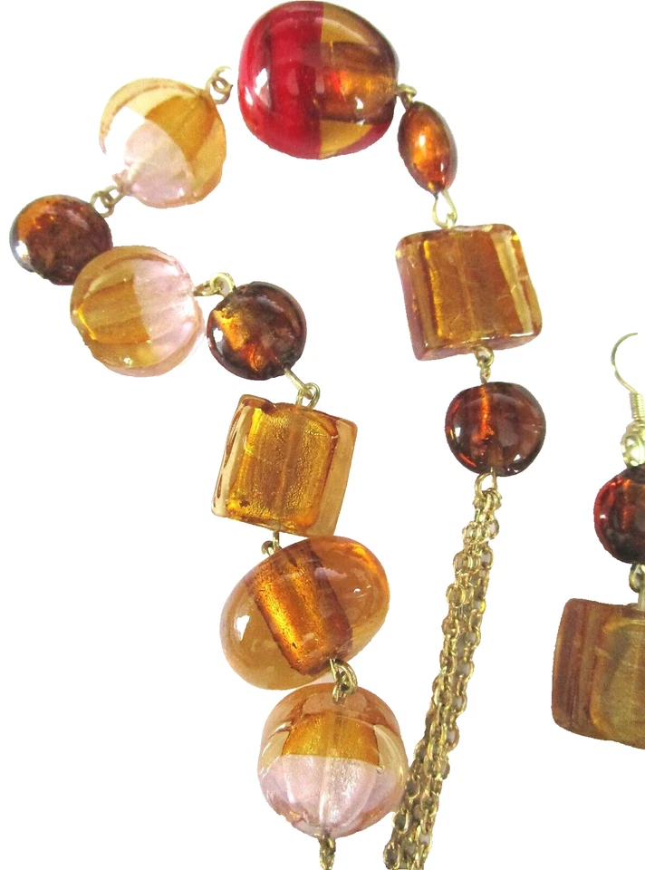 Artisan 手工制作琥珀吹制玻璃项链耳环套装 — 第 2/2 张图片