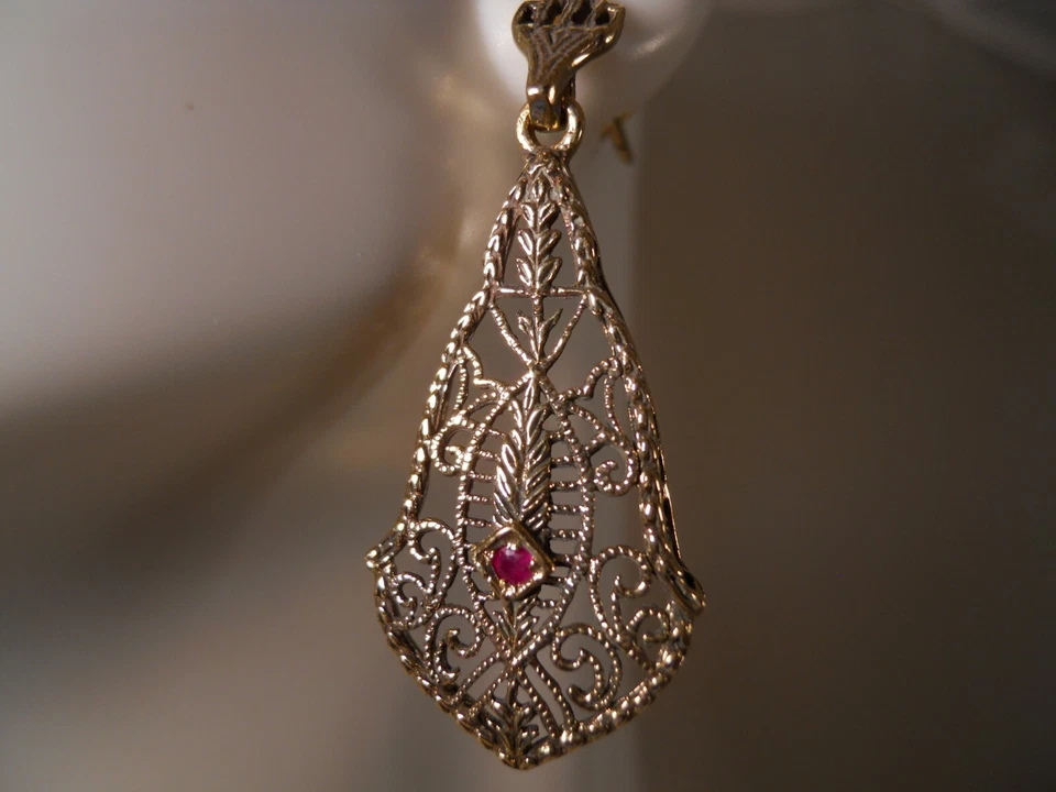 PENDIENTES FLOR FILIGRANA VICTORIANA ART DECO ARAÑA RUBÍ ORO AMARILLO 9K 35 MM  Foto 4 de 4