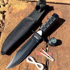 8.5 Black Heavy Steel Tactical Hunting Survival Knife Mini Fixed Blade w/ Sheath
