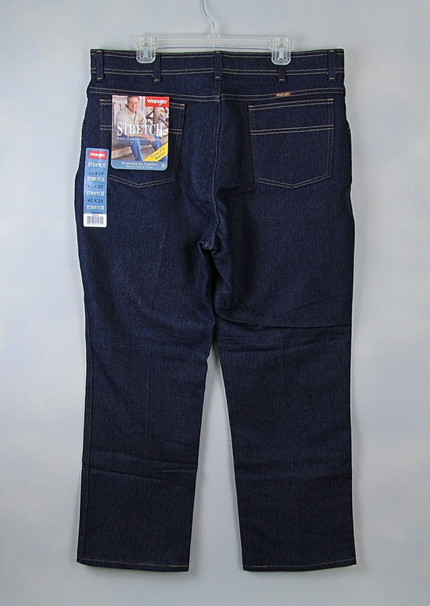 Wrangler Stretch Jeans Mens 40x29 Blue Regular Seat Thigh Dark Denim 85498PS  New | eBay