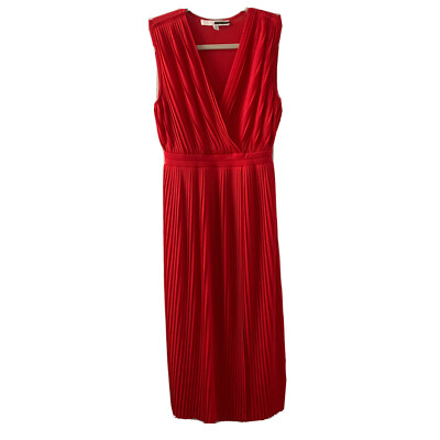 Tracy Reese Dress Womens XS Red Accordion Pleated Evening Cocktail Sleeveless