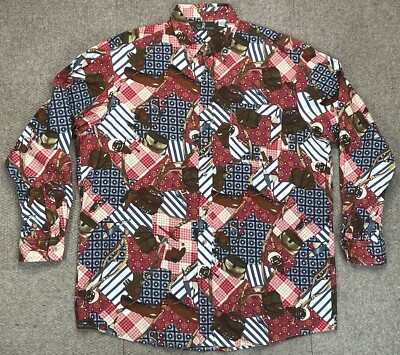 3 Forks On The Wolf River Men's Button Down Long Sleeve Outdoor Print Shirt XL