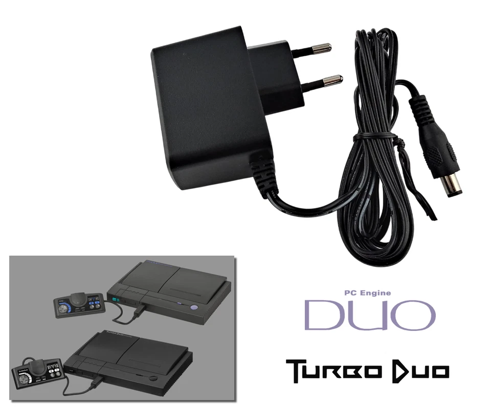 RETRO GAME SUPPLY Power Supply for NEC PC Engine Duo / TurboDuo - 2m Cable - EU Plug AC Adapter