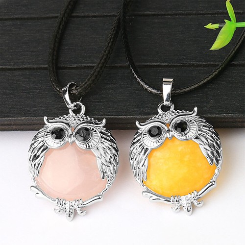 Piedra preciosa natural cuarzo cristal búhos colgante mujer collar joyería - Imagen 4 de 35