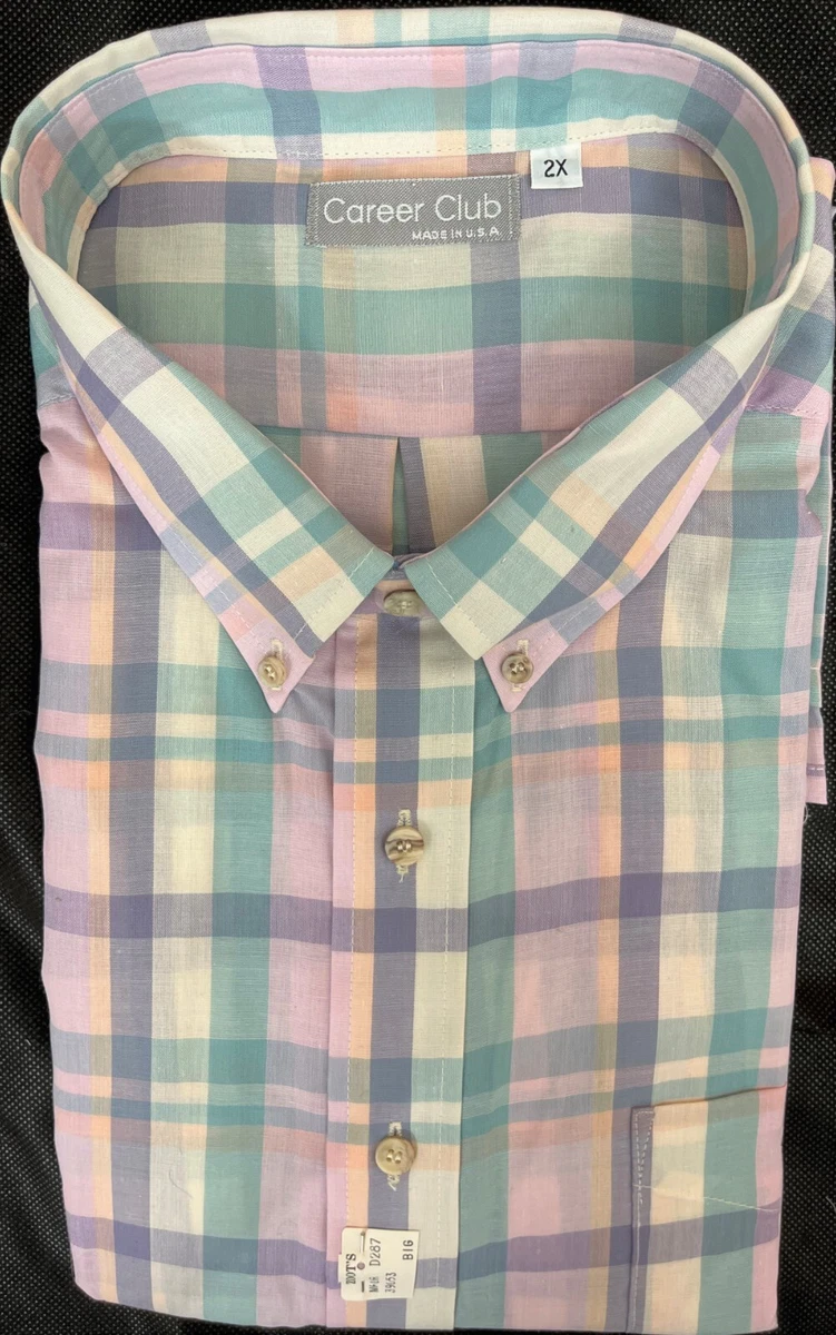 Dress Sport Shirt - Plaid Pastels - Half Sleeve - B.D. Collar - U.S.A. - 2X-BIG