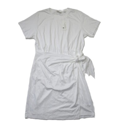 vince tie waist cotton dress $195 VINCE Short Sleeve Tie-Waist Dress XL Optic White Cotton Wrap T Shirt Crew