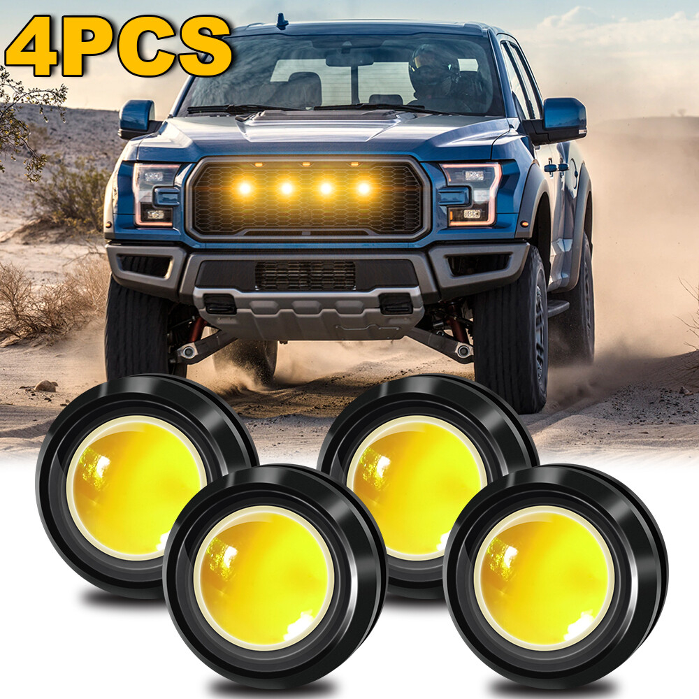4Pcs Amber LED Grille Lights for Ford SVT Trucks SUVs Universal Raptor Style