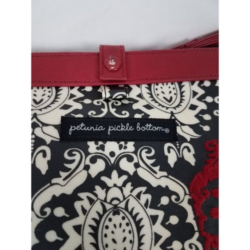 Petunia Pickle Bottom Black & Red Damask Print Satchel Diaper Bag - Picture 2 of 10