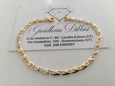18K YELLOW WHITE GOLD BRACELET 4mm ALTERNATE 3+3 OVAL DOUBLE ROUNDED LINK 8.5''