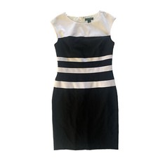 Lauren Ralph Lauren Sz 8 Color Block Dress Sleeveless Black White Stripe Sheath