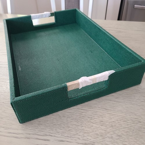 Extra Large Serving Tray metal Handles Elegant Green Faux Leather Shagreen new - Picture 4 of 9