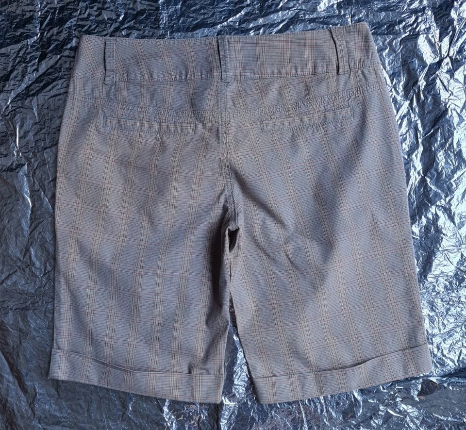 PANTALONES CORTOS DKNY JEANS US8 UK12 a cuadros beige gris naranja cremallera a cheque Foto 3 de 4