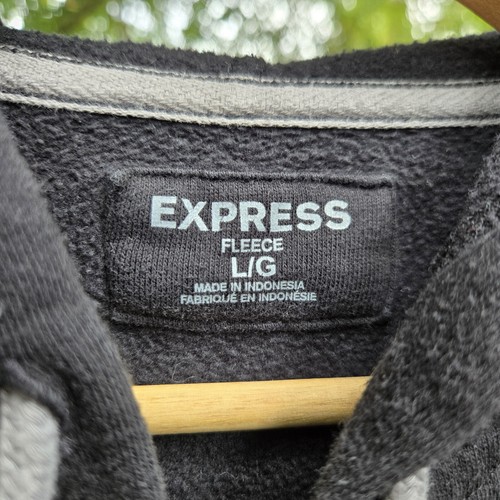 Express Mens Full Zip Hoodie Size L Athlesiure Hooded Black Gray - Picture 3 of 6