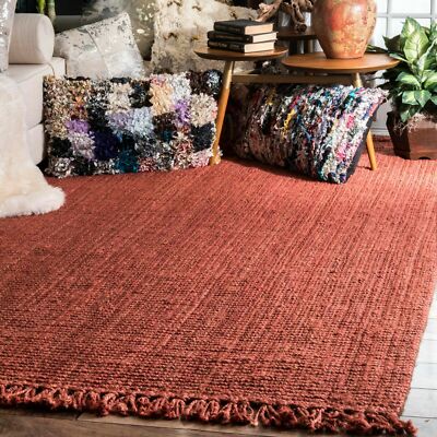 nuLOOM Hand Made Chunky Loop Natural Jute Area Rug in Terra Burnt Orange