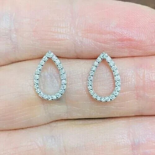 1 Ct Round Cut Lab Created Pear Shape Anniversary Stud 14k White Gold Plated