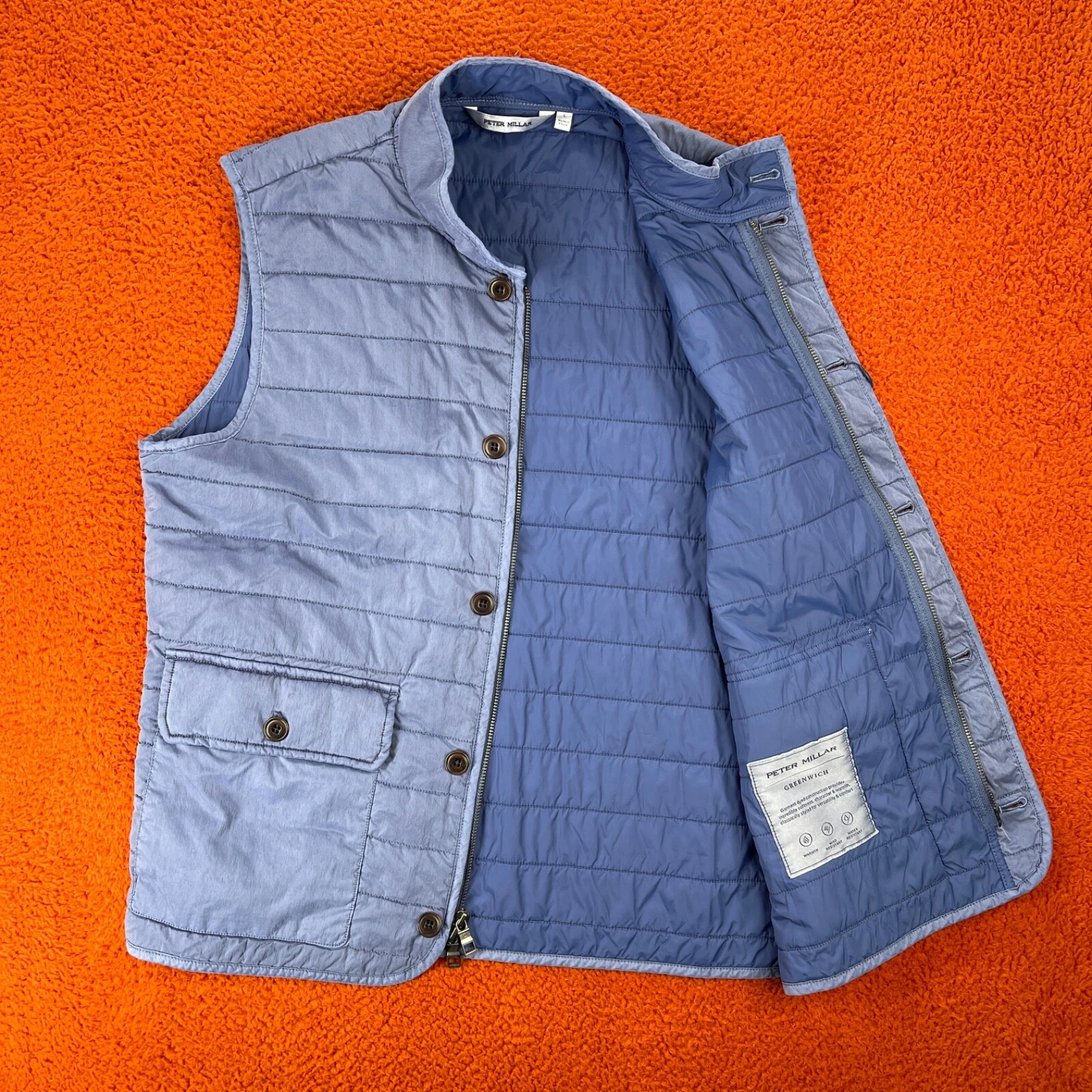PETER MILLAR Mens LARGE Greenwich Garment-Dyed Vest Stardust Blue NEW $230