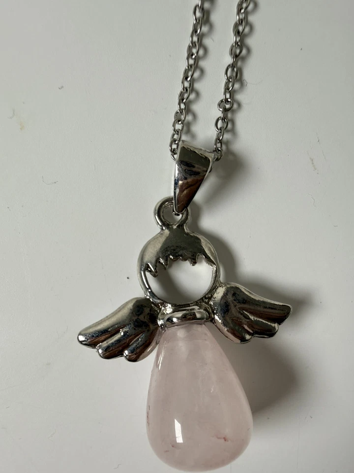 Jeulia Loving Support Rose Quartz Angel Wings Necklace - Image 3 of 4