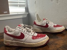 Nike Air Force 1 Low Youth Sneakers Size 6Y White  Red FAIR CONDITION