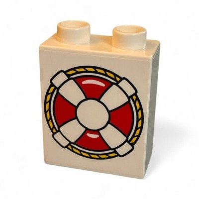 Duplo block - 1X2 decorated block - red life preserver - combined ship (MISC244)
