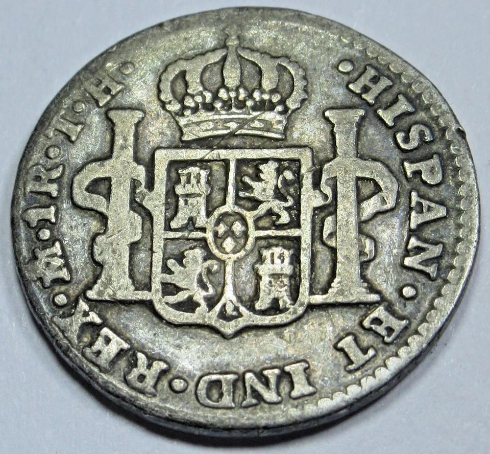 1808/7 Overdate Spanish Mexico Silver 1 Reales Genuine Antique Pirate Coin - Image 2 of 2