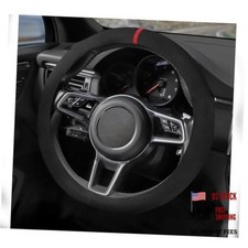 Suede Steering Wheel Cover with Upgraded Silicone Inner Black with Red Mark